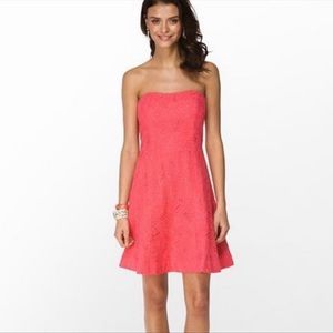 Lilly Pulitzer Island Coral Pink Vicki Floral Lace Strapless dress 21214